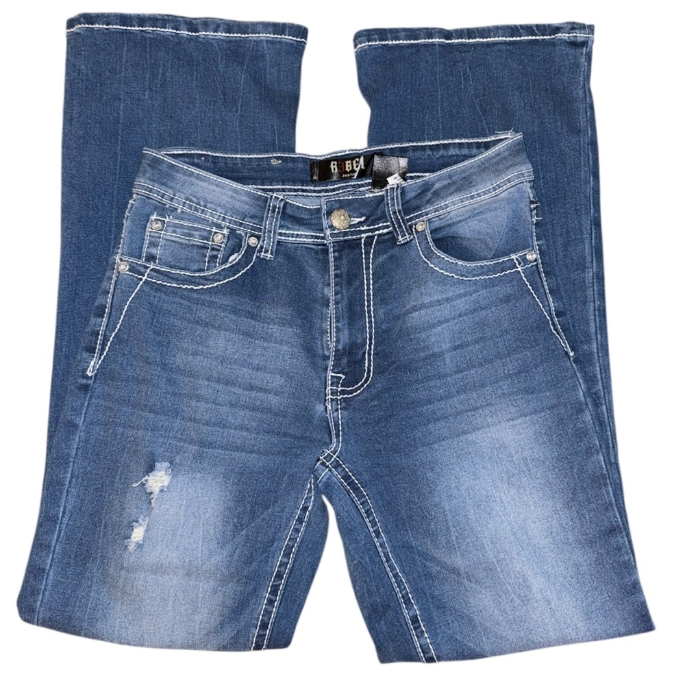 Rebels Blue Straight Leg Jeans with Classic Fading